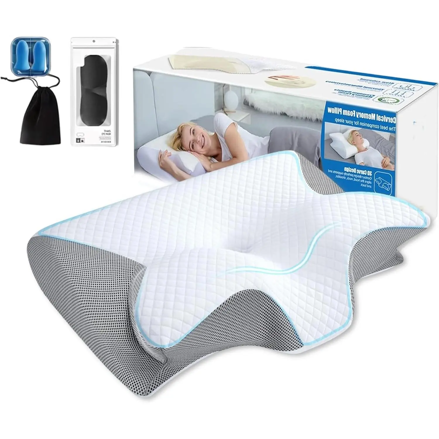 2026 Ergonomic Cervical Neck Pillow, Bed Pillow with Cooling Cover for Side, Back & Stomach Sleepers, Comfortable Neck and Shoulder Pillow (Gray)