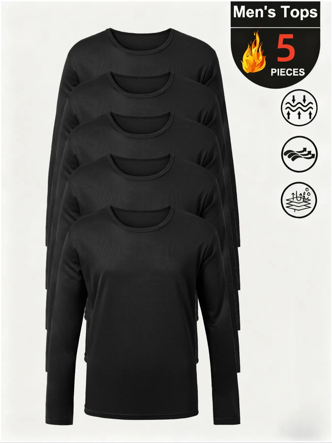 Men's 5-Pack Solid Color Long Sleeve Athletic Fitted Breathable Sports Quick-Dry T-Shirts, Lightweight Breathable Gym Training Running Ball Sportswear, Gym Tops, Sports Clothing