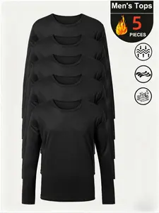 Men's 5-Pack Solid Color Long Sleeve Athletic Fitted Breathable Sports Quick-Dry T-Shirts, Lightweight Breathable Gym Training Running Ball Sportswear, Gym Tops