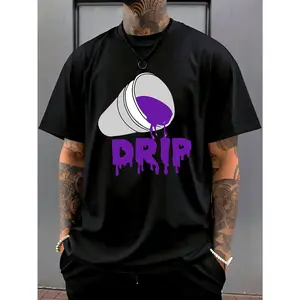 Purple liquid drip print men's casual T-shirt, summer men's round neck short-sleeve T-shirt, men's fashion versatile trendy printed short-sleeve shirt