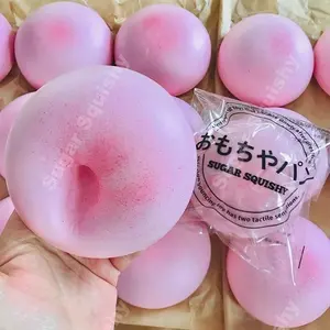 Squishy Simulated Pink Bread Squeeze Toy Stress Relief Slow Rising Bun Sensory Fidget Toys for Anxiety Adults Squeeze Toys Pinch