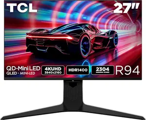 TCL 27" R94 Monitor(Black and White)   Multi-Color QD-Mini LED Gaming Monitor | QHD 2K/4K UHD | 165Hz/180Hz | 1ms GTG | HDR600/HDR1400 | AMD FreeSync/Premium | Built-in Stereo Speakers | Fully Adjustable Stand | Matte Panel