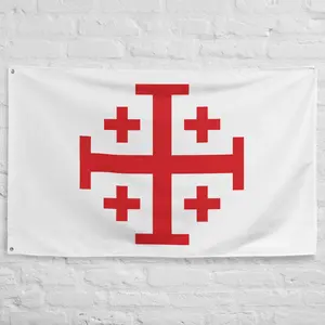 Holy Sepulchre of Jerusalem Cross Flag: Catholic Polyester Banner