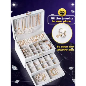 3-Layer Locking Large Capacity Jewelry Storage Box, Portable Jewelry Storage Box, Dresser Jewelry Storage Box With Drawer