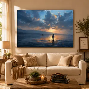 Jesus Walking on Water Canvas Painting Poster, Spiritual Wall Decor with Divine Light, Modern Christian Canvas Art, Ready to Hang Religious Artwork, Faith-Inspired Christian Gift for Home