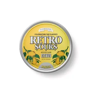 Retro Sour Tins- Hard Tangy Candy- Tangerine , Citrus & Mango  Flavored, 1 Tin tilktok candy  Snack