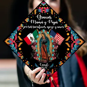 Personalized Gracias Mamá y Papá Guadalupe Printed Grad Cap Topper, Mexican Grad Cap Topper, Latin Graduation Decoration, Class of 2025