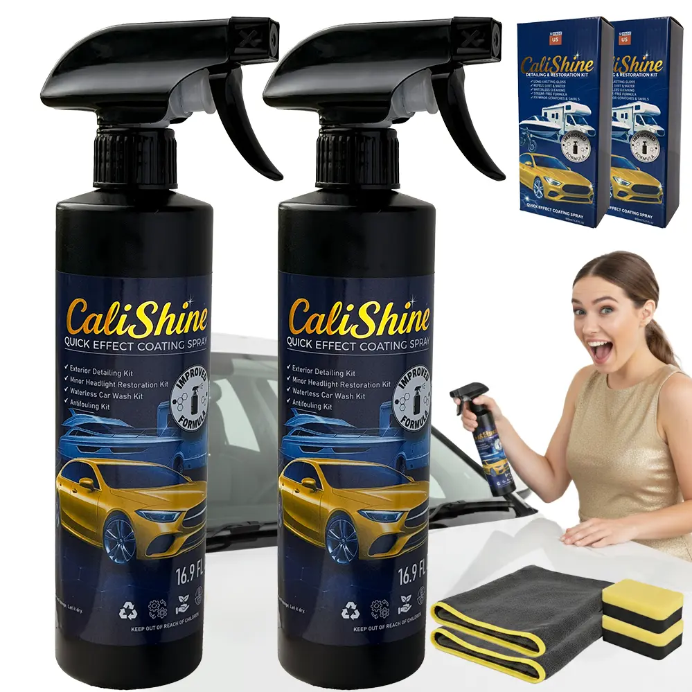 CaliShine Premium Ceramic Coating Spray | Hydrophobic Waterless Car Wax | Quick Shine Detail Polish for Cars Trucks Boats Motorcycles | 500ml 16.9oz | Glass Headlight Plastic Rubber Metal | Easy Spray No Rinse