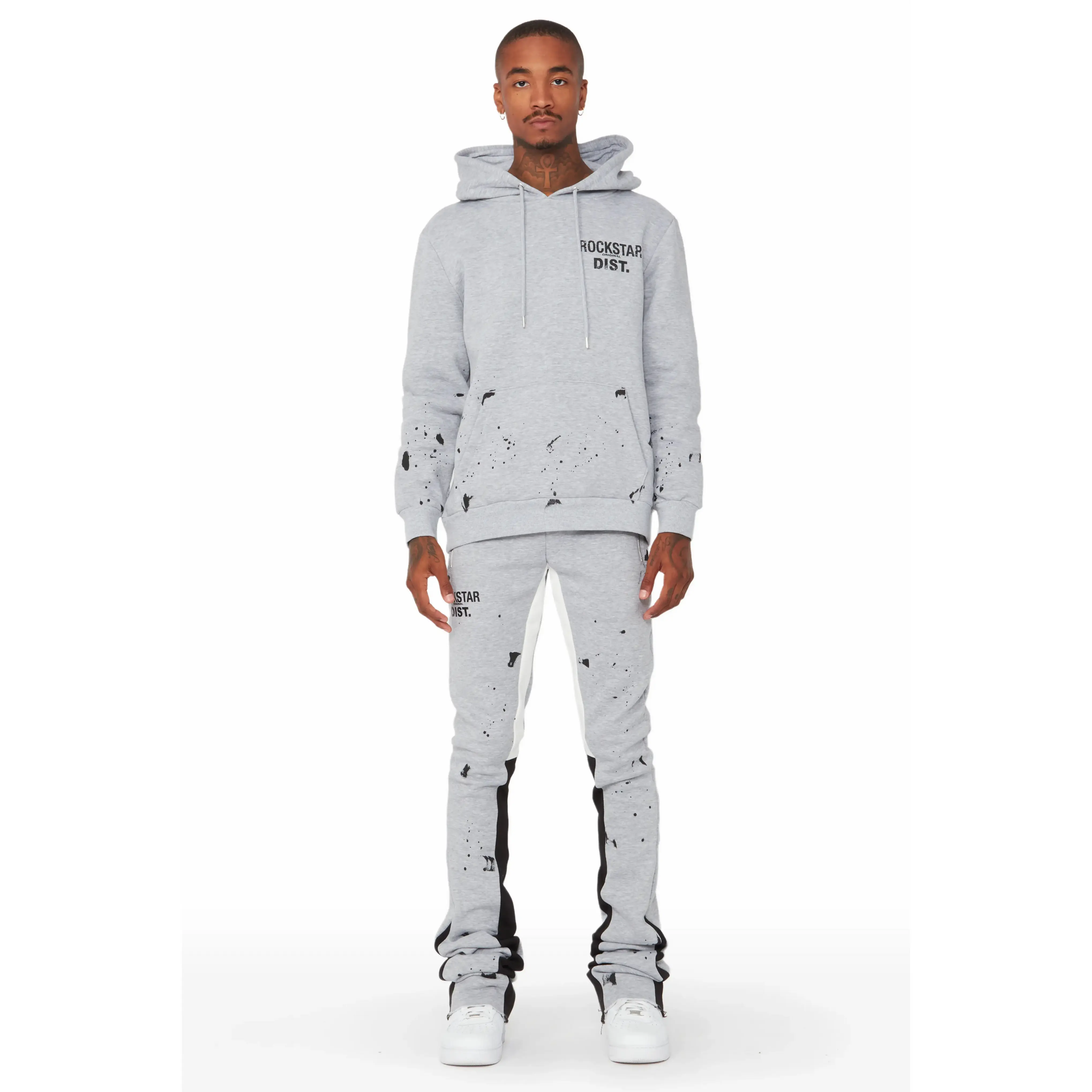 Raffer Grey/White Hoodie/Super Stacked Flare Pant Set Raffer Grey/White Hoodie/Super Stacked Flare Pant Set