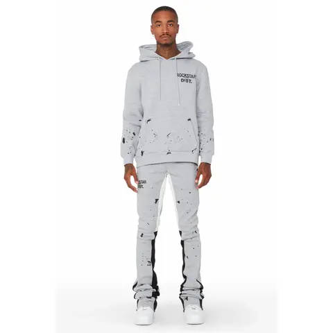 Raffer Grey/White Hoodie/Super Stacked Flare Pant Set