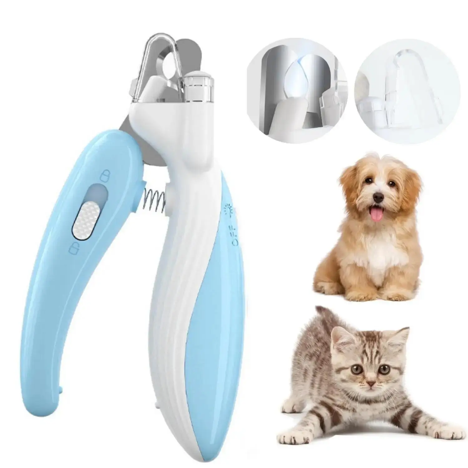 Pet Nail Clipper, Durable Safe Pet Nail Trimmer with LED Light, Nail Clippers with Sharp Stainless Steel Blades for Dogs, Cats, Birds