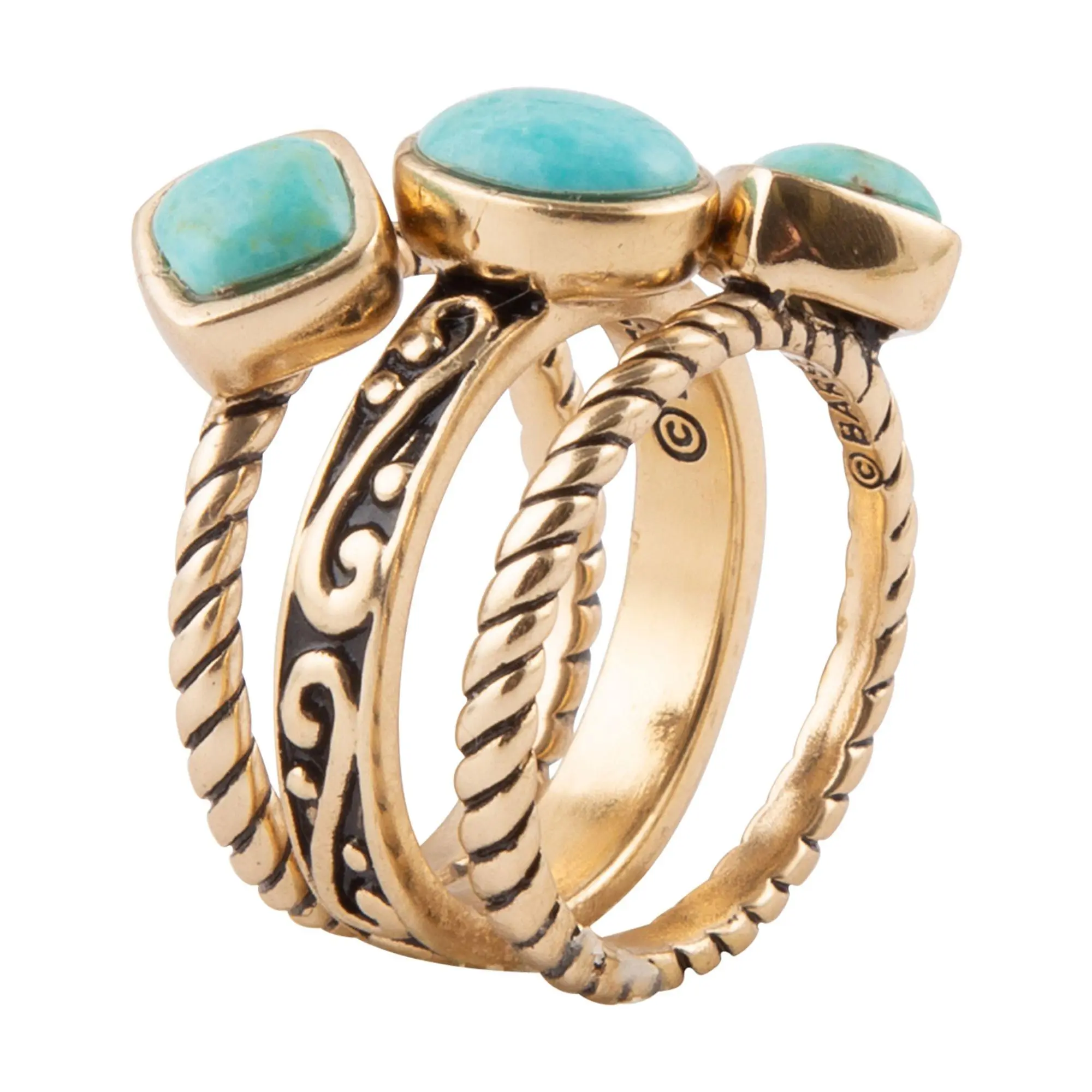 Barse Artisan Crafted Turquoise Set of 3 Stacking Rings Barse Artisan Crafted Turquoise Set of 3 Stacking Rings