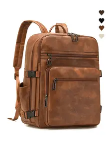 Large Capacity Business Commute Laptop Backpack, Waterproof Soft Leather Travel Bag, Multi-Layer Anti-Theft Shoulder Crossbody Bag
