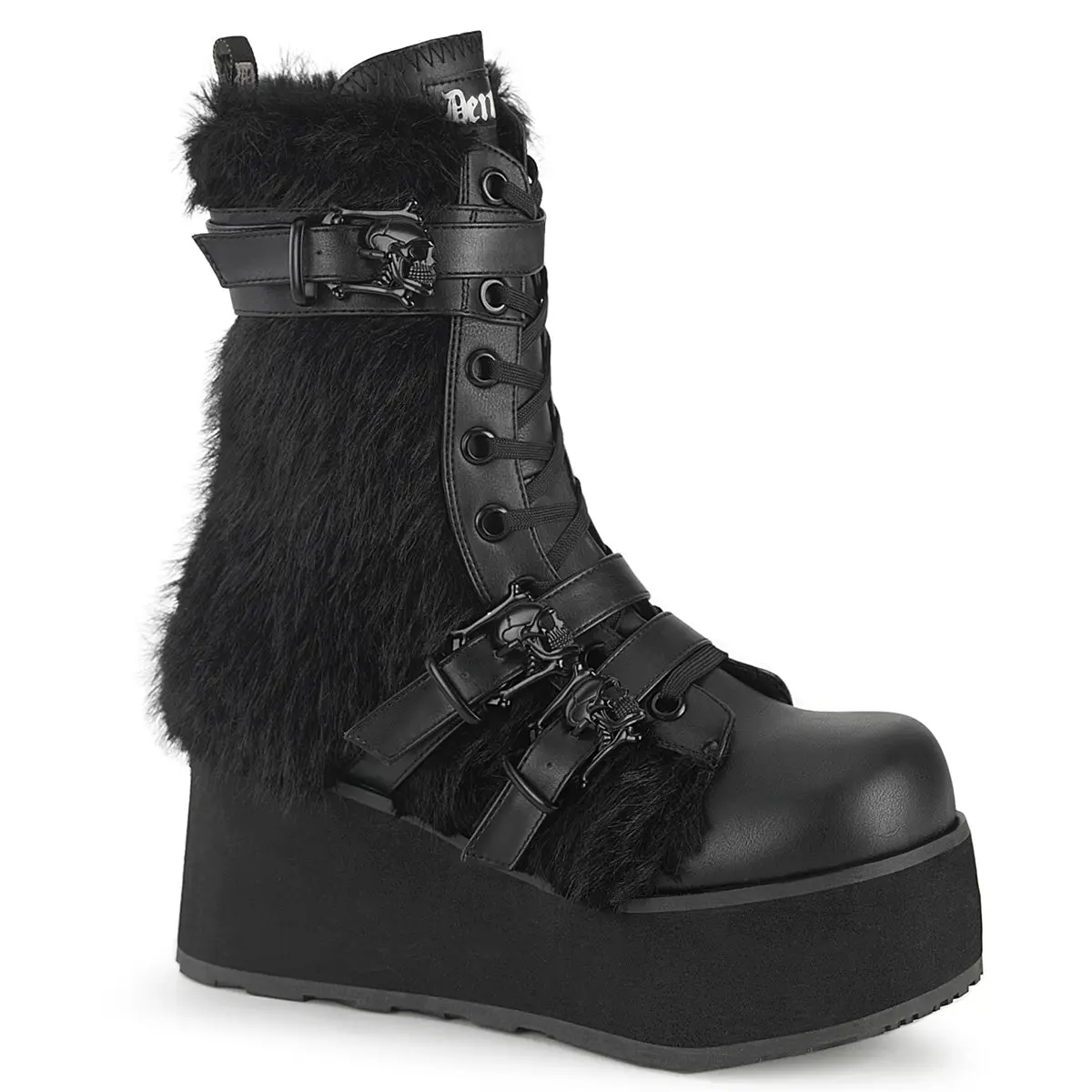 Demonia Men's Trashville-218 Black Vegan Leather-Faux Fur Knee-high Boots