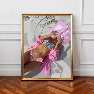 [SALE UP TO 50% + FREE SHIP]  Pink Summer Reading Poster, Bikini Girl Aesthetic Wall Art, Beach Lifestyle Illustration, Modern Feminine Decor, Fashion Summer Print, Print