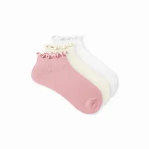 Cider 3 PAIRS KNITTED CRIMPED TRIM ANKLE SOCKS SET