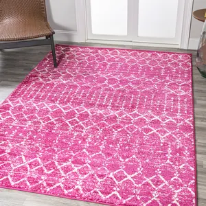 JONATHAN Y Moroccan HYPE Boho Vintage Diamond Indoor Fuchsia/Ivory Area Rug; for Living Room, Kitchen, Bedroom, Dining Room, Office