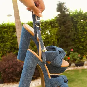 SN Livais Tacón Women's Denim Platform Sandals with Ankle Strap and Chunky Heel