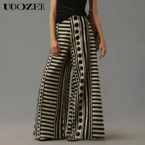 UOOZEE Women's Bohemian Wide Leg Pants, High Waist Polka Dot Polyester Trousers, Flowy Baggy Casual Bottoms with Pockets