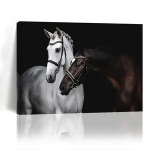 Charming White and Brown Horse Canvas Art - Wooden Frame Wall Decoration, Suitable for Living Room, Bedroom, Kitchen| Perfect home and office decoration| Ideal gift,