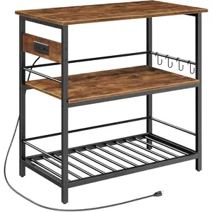 Kitchen  with Storage, Kitchen  Table with Power Outlet, .2" L 3 Tier Kitchen Counter and Microwave Stand, for , Kitchen and Dining Room, Rustic Brown and Black BF120UZD01