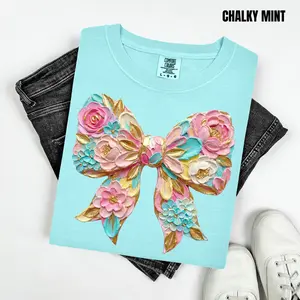 Floral Painted Bow Comfort Colors T-Shirt 'NLB'