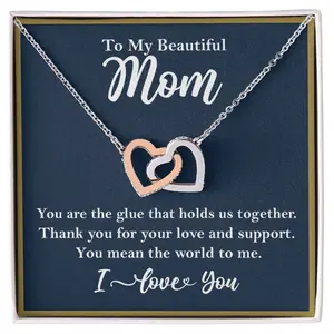 To My Beautiful Mom Interlocking Heart Rose Gold Necklace Gift for Mom Mother's Day Women Fashion Jewelry Christmas Gift