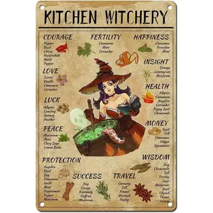 Kitchen Witch Signs,Retro Vintage Decorations Tin Metal Sign For Men And Women,Witches Poster Halloween Wall Decor 8"X12"