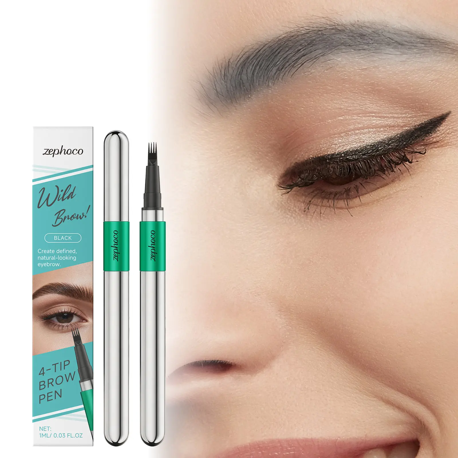 zephoco Three-Dimensional Natural Four-Fork Eyebrow Pencil Black Three-Dimensional Color Display Without Smudging, Suitable For Beginners