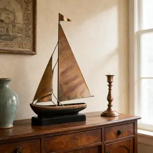 Iron Sailboat Ornament Decor,Small Ship Model Decorations for Coastal,Nautical Bathroom,Modern Farmhouse,Living Room,Shelf,Desk Accessories for Men (D)