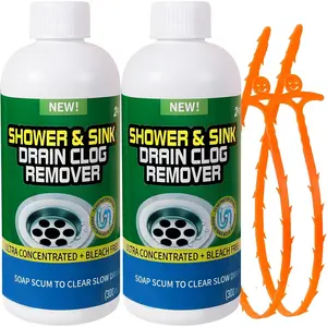 2-Pack Liquid Drain Cleaner Clog Remover, Household Pipe-Safe Cleaning Solution for Kitchen Sinks, Bathroom Showers, Prevents Build-Up