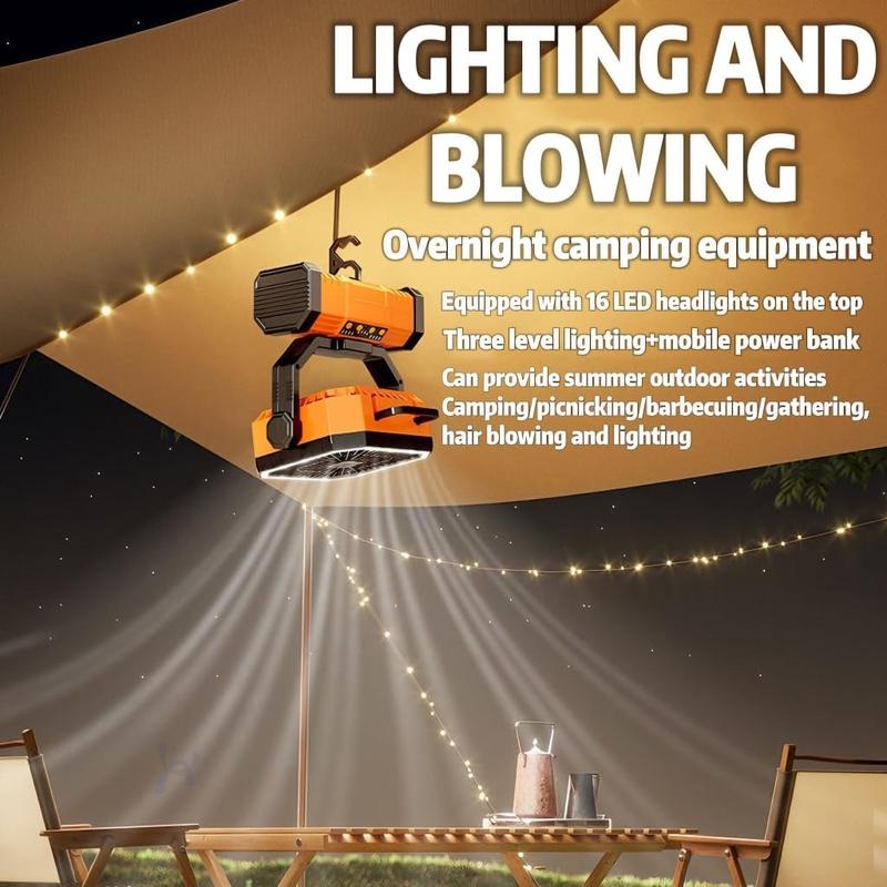 20000mAh Portable Camping Fan Battery Powered, Rechargeable Camping Fan with Remote & LED Light, 4 Speed Strong Airflow &  Light for Desk/Outdoor/Tent/Camping/Fishing Usb