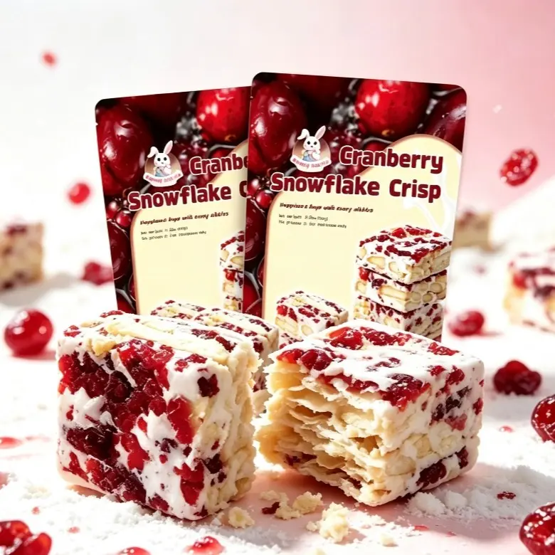 2packsCranberry Snowflake Crisp, Milk Nougat Pastry Snack, Chewy Cranberry Nut Candy, Individually Packaged Treats for Party, Travel & Office Snack Cake Dessert Nata