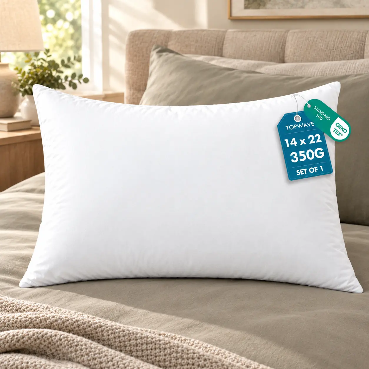 TOPWAVE 14×22 in Lumbar Pillow Insert, Soft Fluffy Polyester Pillow for Couch, Sofa, Bed and Home Decor