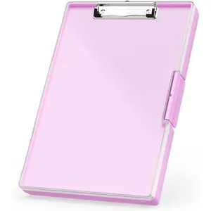 Plastic Clipboard with Storage, Side Opening with 2 Compartment, Size 13.3 x 9.4 x 1.5 Heavy Duty High Capacity Nursing Box for Work School & Office Supplies, Rose Pink