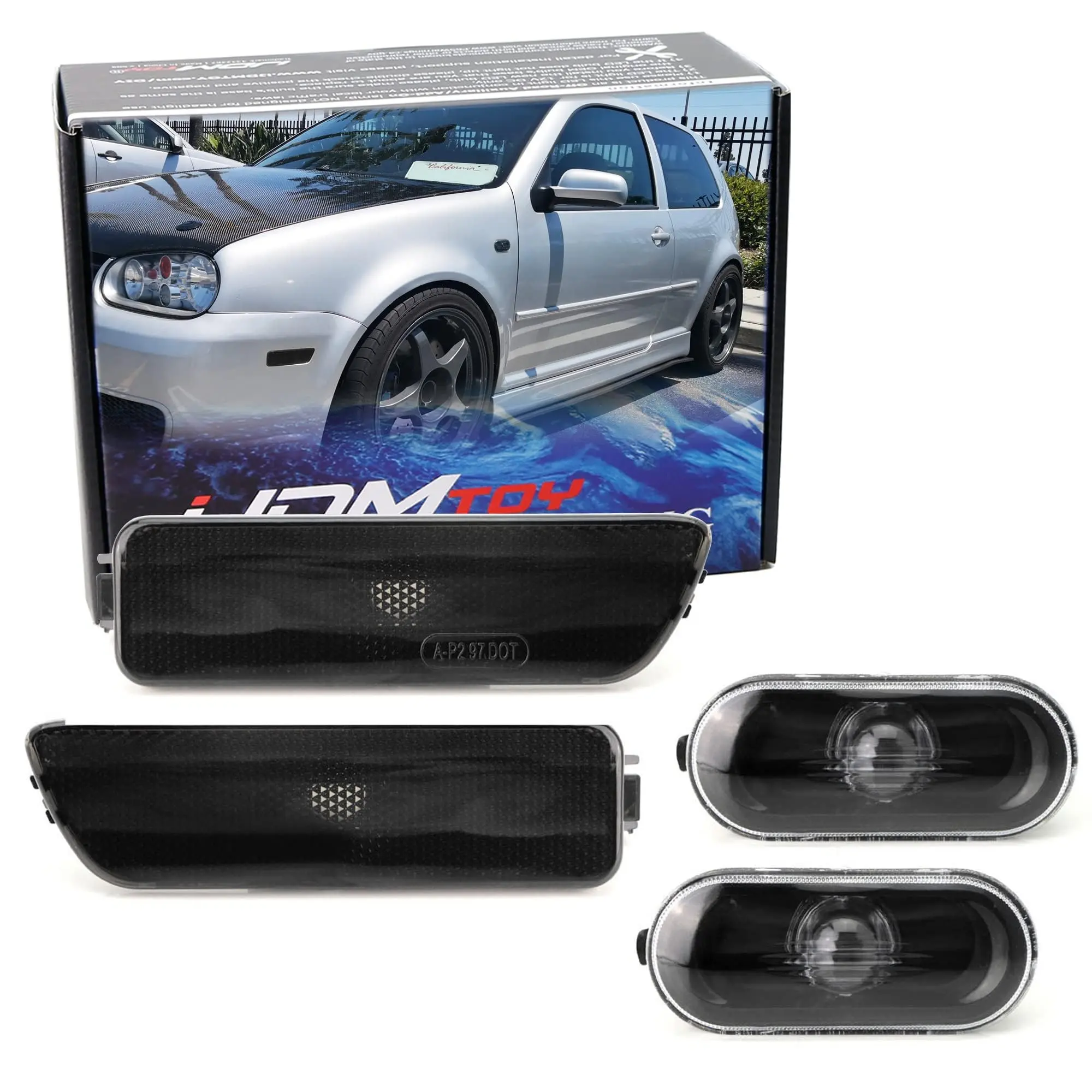 iJDMTOY Euro Smoked Lens Bumper & Fender Side Marker, Repeater Light Housing Combo For Volkswagen: 1999-2005 MK4 Golf GTI R32 Rabbit Jetta