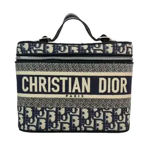 Pre-owned Dior Fabric Top Handle Bags Travel Vanity Case Oblique Canvas Pouch