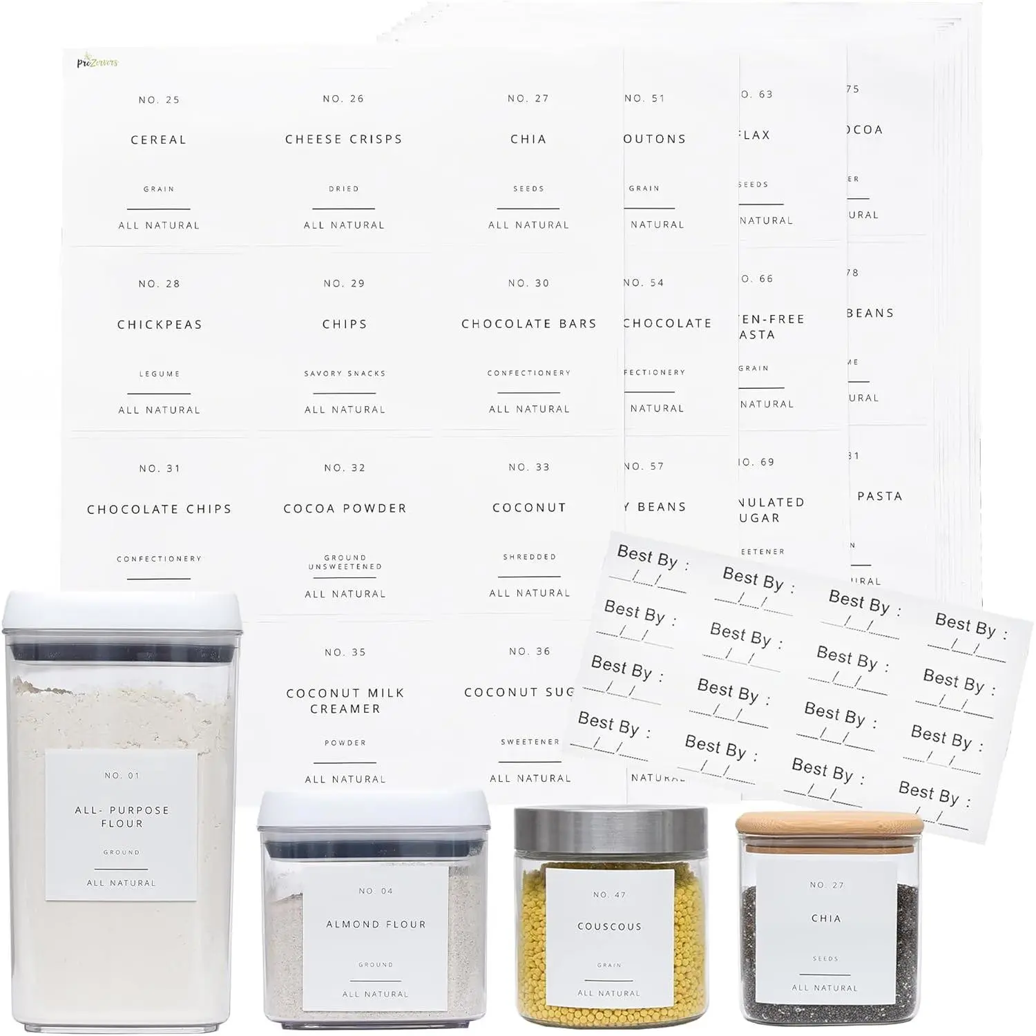 Pantry Labels for  Containers 144 Labels Set: 134 Pre-Printed Stickers, 10 DIY White Blank Stickers, 16  by Date |  Vinyl Stickers for Kitchen Organization