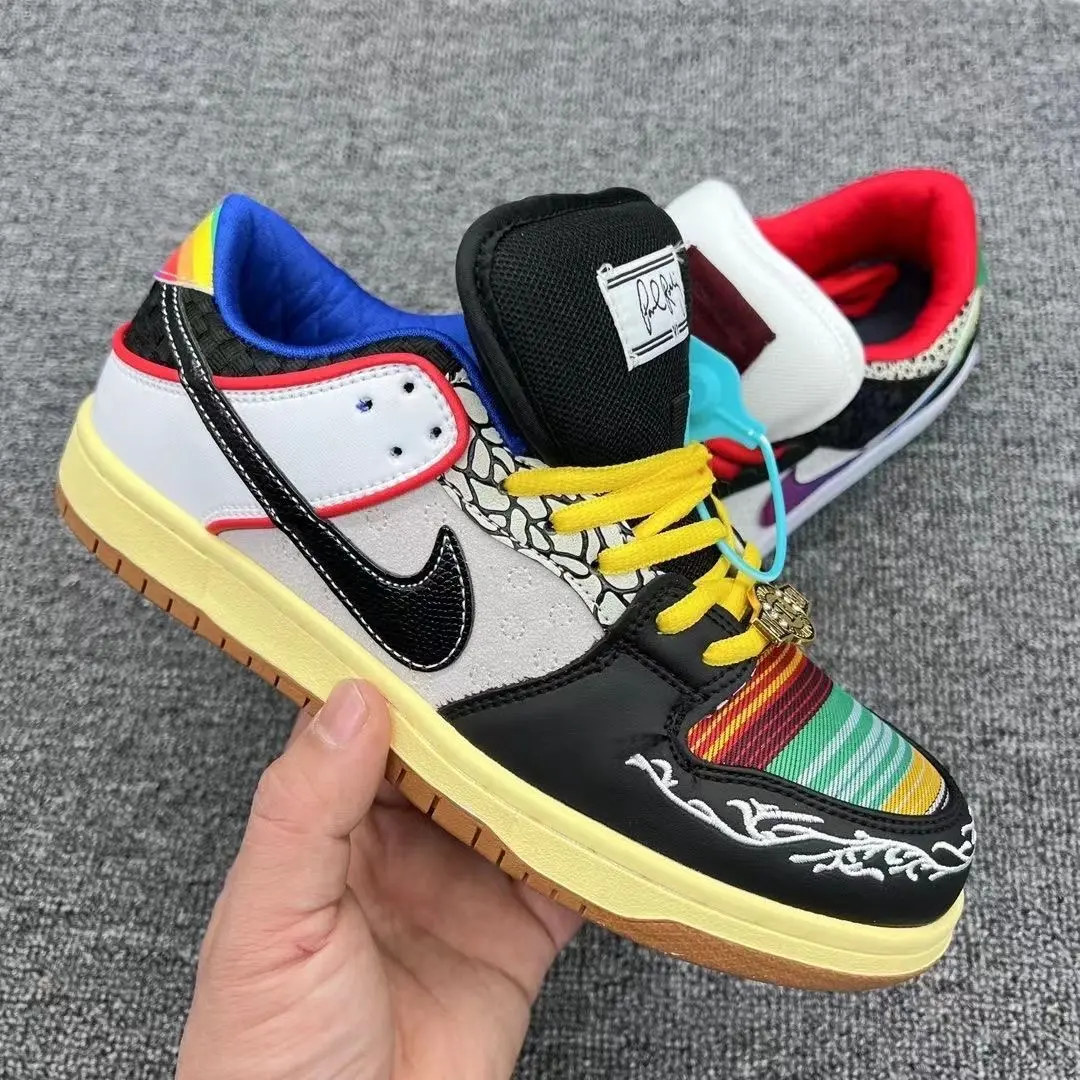 Patchwork Multi-material Dunk Low Sneakers with gradient logo, vintage aged midsole & rubber outsole for comfy daily wear and strong wear resistance
