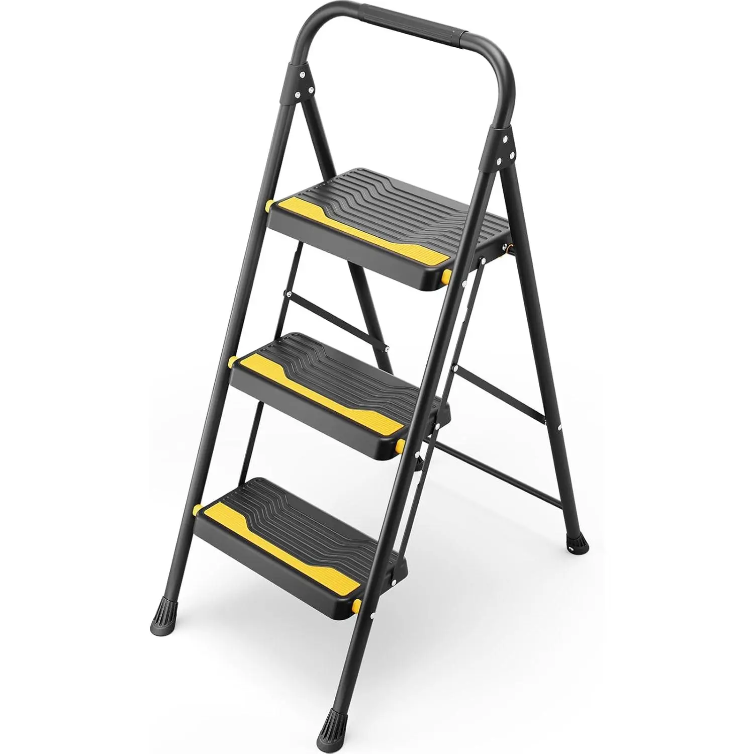3 Step Ladder, Heavy-Duty 800lb Capacity, Wide Anti-Slip Steps & Secure Handrail Compact, Folding Step Stool Portable Design for Home, Kitchen, Office, Pantry, Closet Use, Black