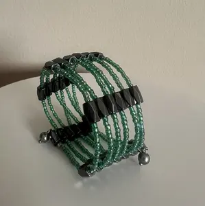 Magnetic Bracelet Hematite Bead Wrap Around Necklace Green Crystals Spacer