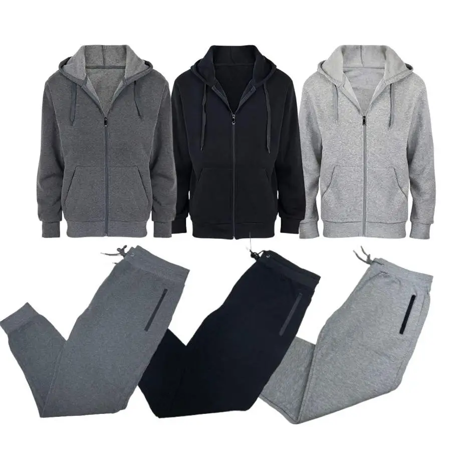 {2-Piece} Men’s Fleece-Lined Full Zip Hoodie & Jogger Set (S-2XL)