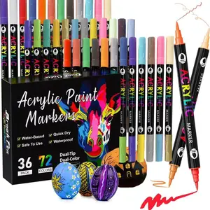 Acrylic Paint Marker Pen Set, 24/48/72/96/120 Colors, Dual Head Brushes, Dual Tip Marker, Creative Coloring Markers, Ideal for Rocks, Wood, Canvas, Plastic Art Supplies