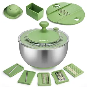 PUKOMC 5 in 1 Large Salad Spinner Dehydrator with Vegetable Chopper Drainer Bowl & Colander Multifunctional Kitchen Utensils - Stainless Steel 304 Blades - Cutting Fruit