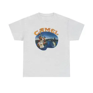 Retro Camel Graphic Unisex Heavy Cotton Tee, Vintage Style Shirt, Casual Wear, Gift for Holidays, Trendy Apparel