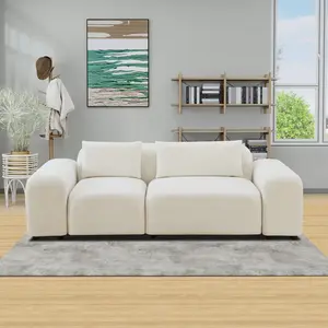 A AINEHOME White Microfiber 2-Piece Living Room Sofa Set Modern Loveseat with Underseat Storage Beige Corduroy Chaise Lounge with Ottoman