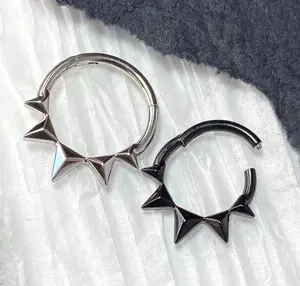 1pc Faceted Triangles Hinged Segment Ring Surgical Steel Septum Hoop Helix Daith