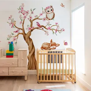Cartoon Animal & Tree Pattern Wall Sticker, Self Adhesive Wall Decal, Decorative Sticker for Home Living Room Bedroom