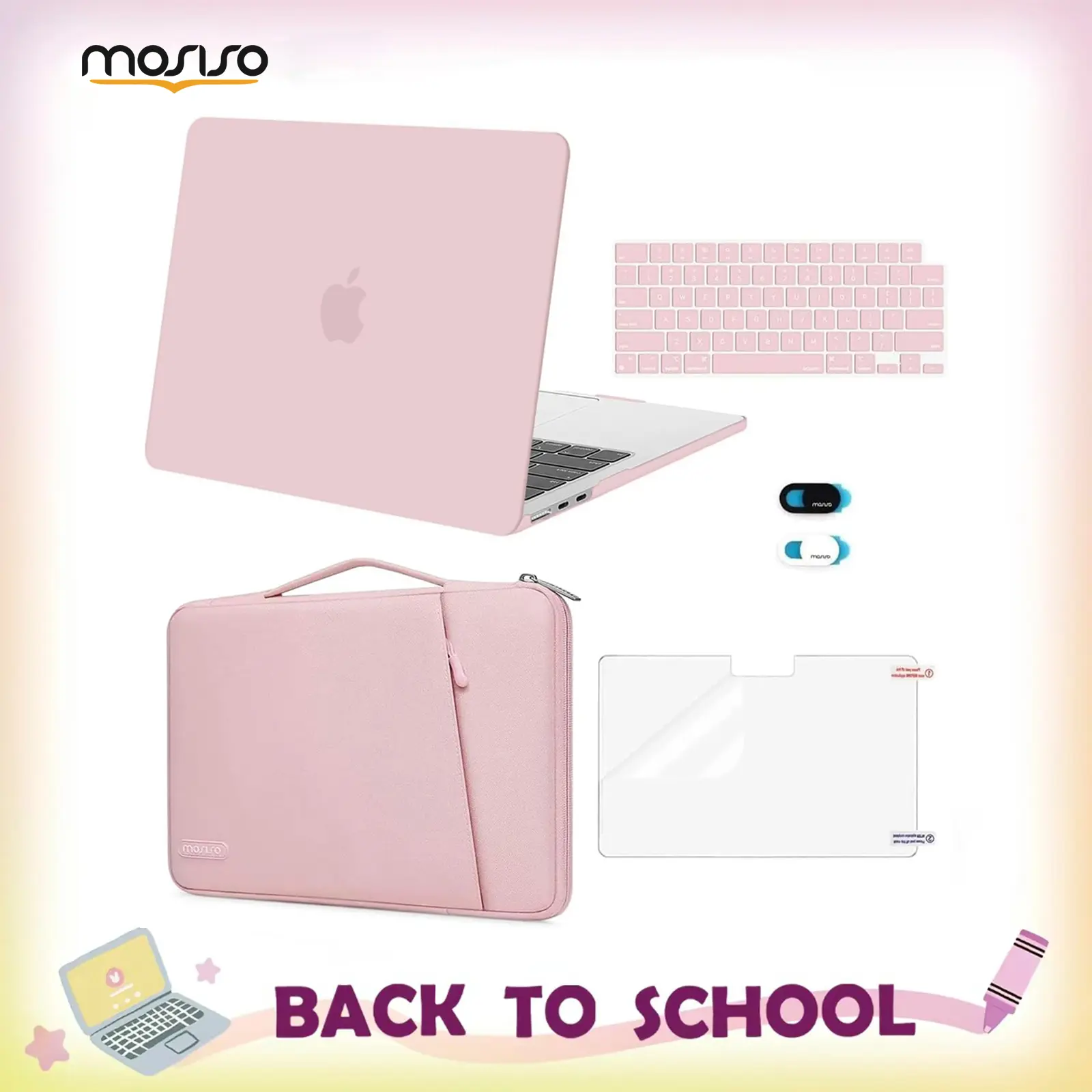 MOSISO 13-in/13.6-in Solid Laptop Case for MacBook Air (2023-2026 M4 A3240, M3 A3113, M2 A2681) - Plastic Hard Shell, Flexible 360 Protective Bevel Bag, Keyboard Cover, Webcam Cover, Anti-Slip Screen Protector for Adults, Commuting, Daily Protection, Comp
