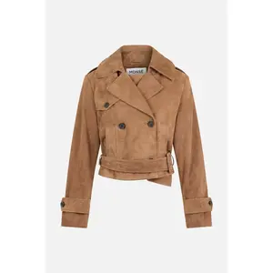 Layering Cropped Suede Trench Coat